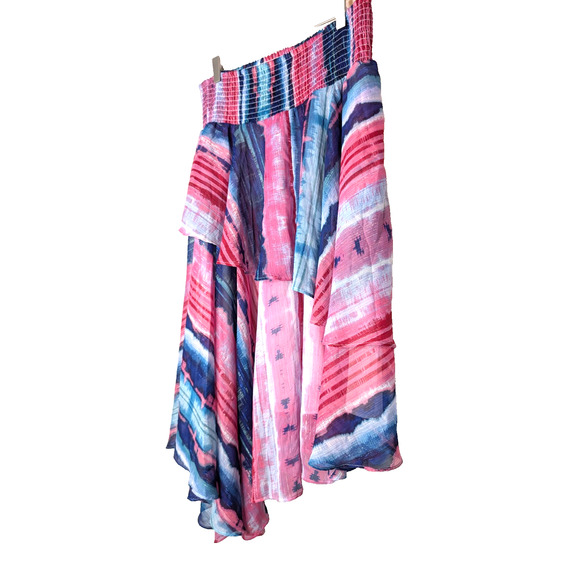 INC Womens Tie Dye Handkerchief Hem Smocked Chiffon Boho Fairy Sparkle Skirt L‎ - Picture 7 of 13